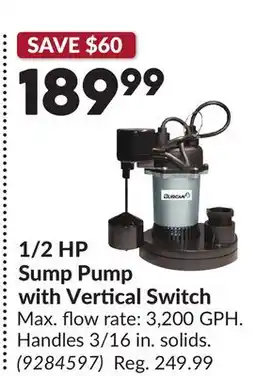 Princess Auto 1/2 HP Sump Pump with Vertical Switch offer