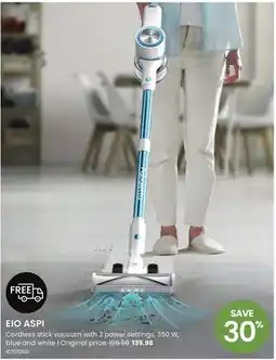 Stokes EIO ASPI Cordless stick vacuum with 3 power settings offer