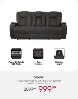 Meubles RD Damien - Modular Reclining Sofa with Drop-Down Backrest and Cup Holders - 3 pcs offer