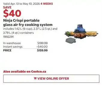 Costco Ninja Crispi portable glass air fry cooking system offer