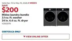 Costco Midea laundry bundle 3.1 cu. ft. washer 24 in. 4.4 cu. ft. dryer offer