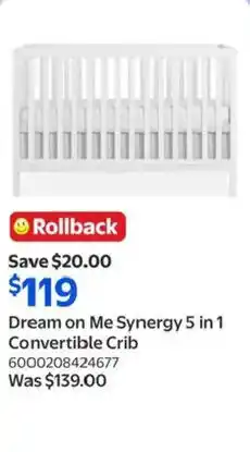 Walmart Dream on Me Synergy 5 in 1 Convertible Crib offer