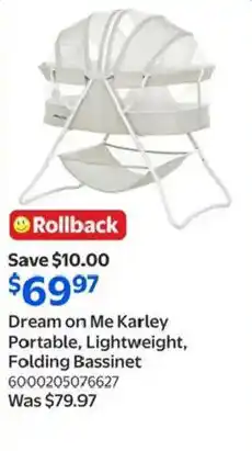 Walmart Dream on Me Karley Portable, Lightweight, Folding Bassinet offer