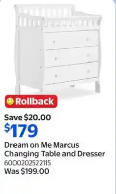 Walmart Dream on Me Marcus Changing Table and Dresser offer