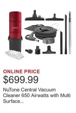 Costco NuTone Central Vacuum Cleaner 650 Airwatts with Multi Surface Accessory Kit and Air-Driven Broom offer