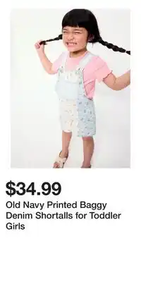Old Navy Old Navy Printed Baggy Denim Shortalls for Toddler Girls offer