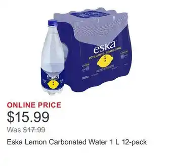 Costco Eska Lemon Carbonated Water 1 L 12-pack offer