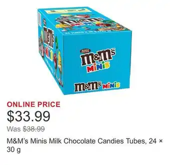 Costco M&M's Minis Milk Chocolate Candies Tubes, 24 × offer