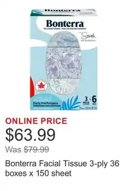Costco Bonterra Facial Tissue 3-ply 36 boxes x 150 sheet offer