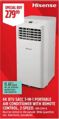 Canadian Tire Hisense 6K BTU SACC 3-IN-1 PORTABLE AIR CONDITIONER WITH REMOTE CONTROL, 2-SPEED offer