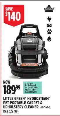Canadian Tire BISSELL LITTLE GREEN HYDROSTEAM PET PORTABLE CARPET & UPHOLSTERY CLEANER offer