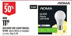 Canadian Tire NOMA A19 60W LED LIGHT BULBS, 12-PK offer