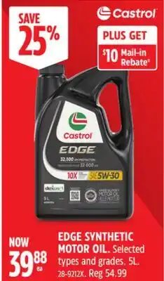 Canadian Tire Castrol EDGE SYNTHETIC MOTOR OIL offer