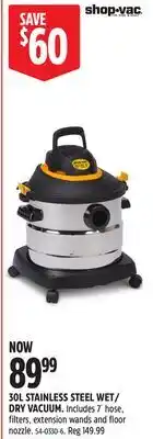 Canadian Tire Shop-Vac 30L STAINLESS STEEL WET/ DRY VACUUM offer