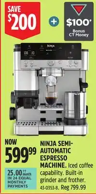 Canadian Tire NINJA SEMI- AUTOMATIC ESPRESSO MACHINE offer