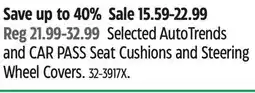 Canadian Tire Selected AutoTrends and CAR PASS Seat Cushions and Steering Wheel Covers offer