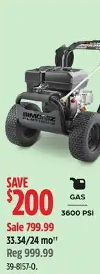 Canadian Tire Simoniz Platinum 3600 PSI Gas Pressure Washer offer