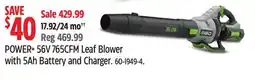 Canadian Tire Ego POWER+ 56V 765CFM Leaf Blower with 5Ah Battery and Charger offer
