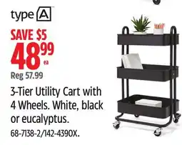 Canadian Tire Type A 3-Tier Utility Cart with 4 Wheels offer
