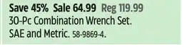 Canadian Tire Mastercraft 30-Pc Combination Wrench Set. SAE and Metric offer
