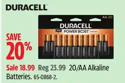 Canadian Tire Duracell 20/AA Alkaline Batteries offer