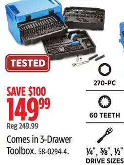 Canadian Tire Mastercraft General Use Socket Sets in 3-Drawer Toolbox offer