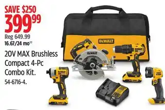 Canadian Tire DEWALT 20V MAX Brushless Compact 4-Pc Combo Kit offer