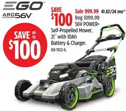 Canadian Tire Ego Power+ 56V POWER+ Self-Propelled Mower, 21 with 10Ah Battery & Charger offer