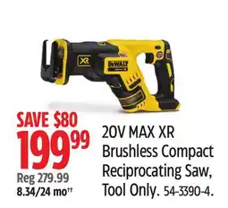 Canadian Tire 20V MAX XR Brushless Compact Reciprocating Saw, Tool Only offer
