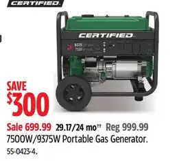 Canadian Tire Certified 7500/9375W Gas Powered Portable Generator with Intelligauge & Volt Guard Protection offer