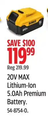 Canadian Tire Dewalt 20V MAX Lithium-Ion 5.0Ah Premium Battery offer