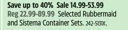 Canadian Tire Selected Rubbermaid and Sistema Container Sets offer