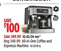 Canadian Tire DeLonghi All-in-One Coffee and Espresso Machine offer