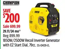 Canadian Tire Champion Power Equipment Gasoline Powered 1850W/2500W Portable Recoil Inverter Generator offer