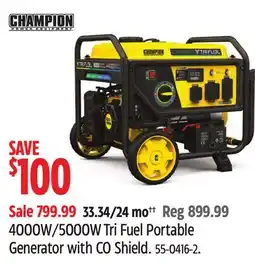 Canadian Tire Champion Power Equipment 4000W/5000W Tri Fuel Portable Generator with CO Shield offer