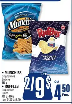 Jean Coutu • MUNCHIES Grignotines Snacks 250 g • RUFFLES Chips 180 g-200 g offer