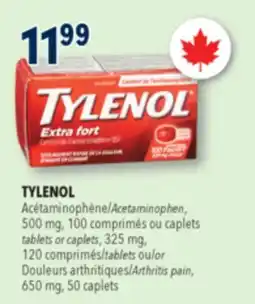 Familiprix TYLENOL, 500 mg, 100 tablets or caplets, 325 mg, 120 tablets or Arthritis pain, 650 mg, 50 caplets offer