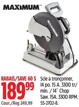 Canadian Tire MAXIMUM 14˝ Chop Saw. 15A. 3300 RPM offer