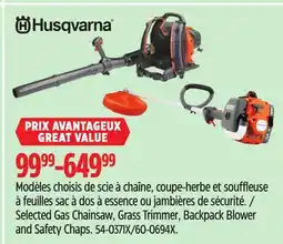 Canadian Tire Selected Gas Chainsaw, Grass Trimmer, Backpack Blower and Safety Chaps offer