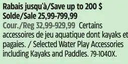 Canadian Tire Blueline Selected Water Play Accessories including Kayaks and Paddles offer