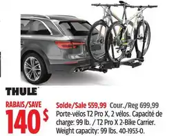 Canadian Tire Thule T2 Pro X 2-Bike Carrier. Weight capacity: 99 lbs offer
