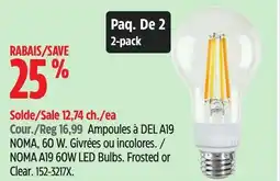 Canadian Tire NOMA A19 60W LED Bulbs offer