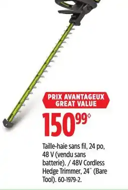 Canadian Tire Yardworks 48V Cordless Hedge Trimmer, 24˝ (Bare Tool) offer
