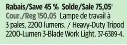 Canadian Tire Motomaster Heavy-Duty Tripod 2200-Lumen 3-Blade Work Light offer