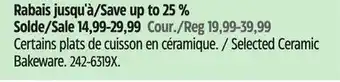 Canadian Tire Selected Ceramic Bakeware offer