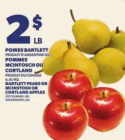 Provigo POIRES BARTLETT OU POMMES MCINTOSCH OU CORTLAND | BARTLETT PEARS OR MCINSTOSH OR CORTLAND APPLES offer