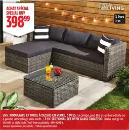 Canadian Tire For Living 3-PC SECTIONAL SET WITH GLASS TABLETOP offer