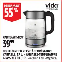Canadian Tire VIDA BY PADERNO VARIABLE-TEMPERATURE GLASS KETTLE, 1.7L offer
