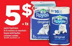 Maxi PAPIER HYGIÉNIQUE 8=16 ROULEAUX OU MOUCHOIRS ROYALE 6X100 FEUILLES offer