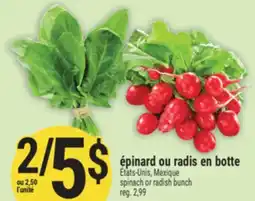 Marché Adonis ÉPINARD OU RADIS EN BOTTE | SPINACH OR RADISH BUNCH offer